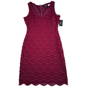 GUESS Fringe Sheath Dress Wine Scalloped Womens Size 4 Sleeveless Short New